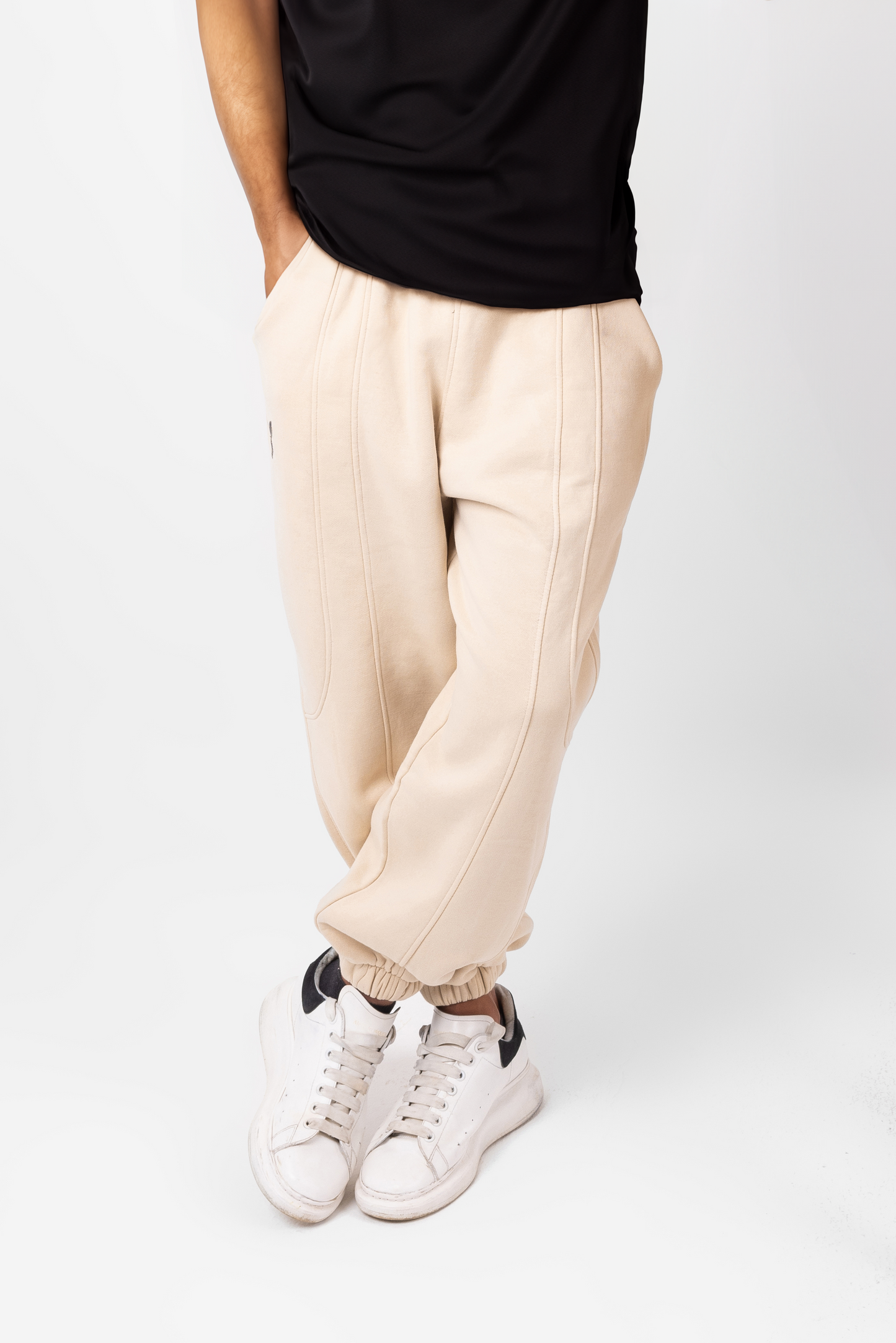 Linen Beige Elastic Cuffed Sweatpants