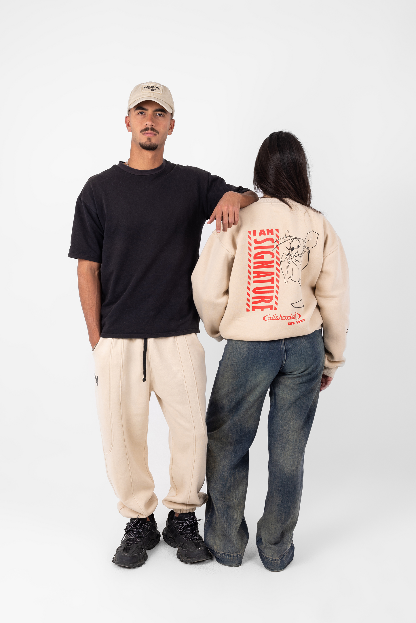 Linen Beige Elastic Cuffed Sweatpants